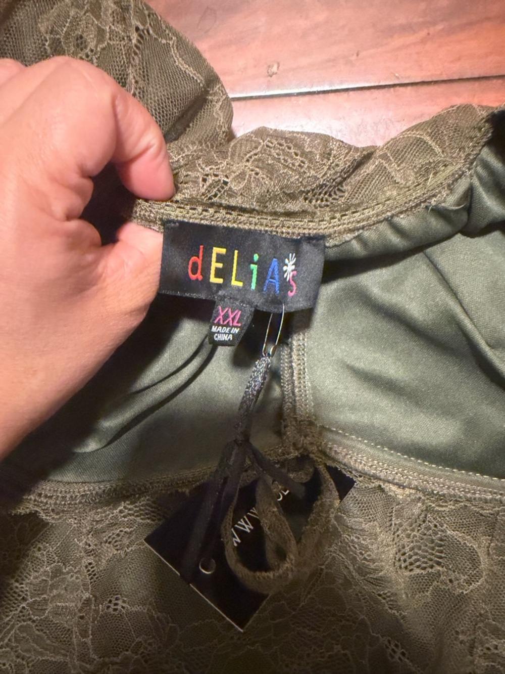 dELiA*s Olive Green Lace Long-Sleeve Sweetheart Mini Dress - Picture 7 of 11
